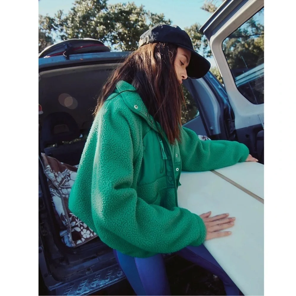NWT Free People Movement Hit The Slopes Fleece Jacket Green Glow Medium